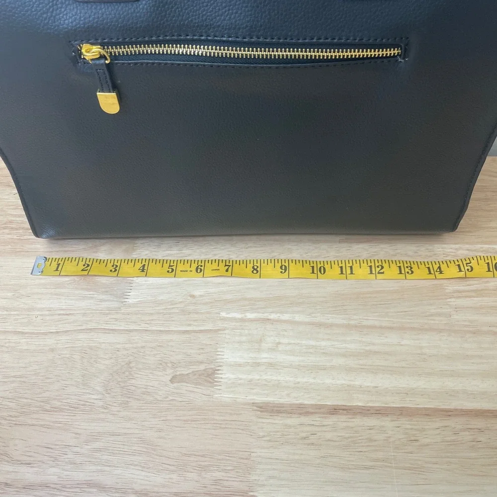 JOY & IMAN Black Textured Leather Tote Bag with Gold Accents and‎ Charm Watch